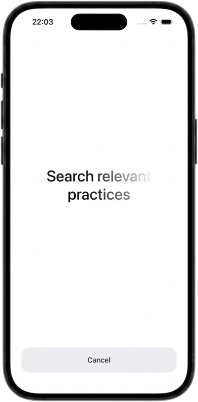 Loading state while the app searches for relevant practices.